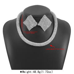 Luxury full diamond choker necklace earrings suit