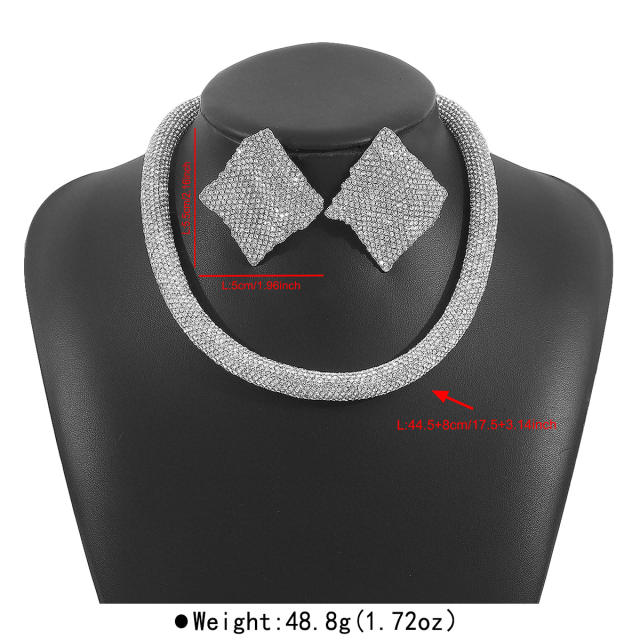 Luxury full diamond choker necklace earrings suit