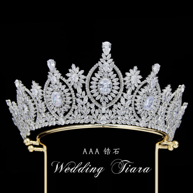 7.4cm New zircon bride crown headdress metal plating Korean-style diamond crown wedding hair accessories