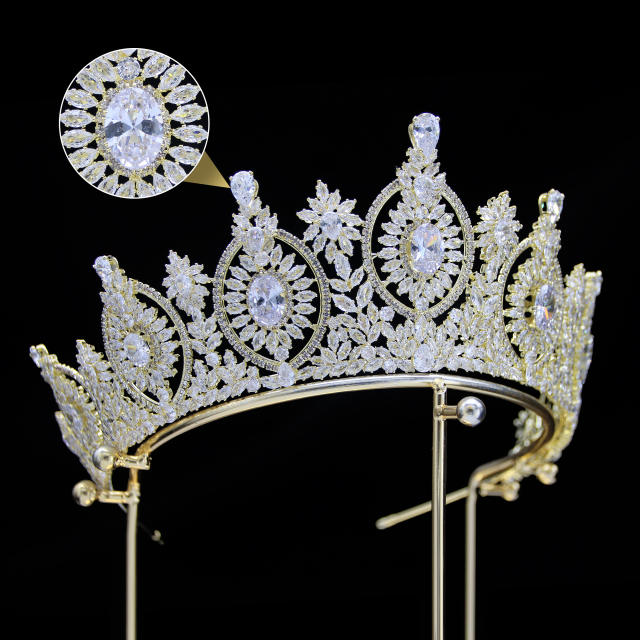 7.4cm New zircon bride crown headdress metal plating Korean-style diamond crown wedding hair accessories