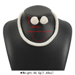 Elegant french trend pearl bead pave setting choker necklace earrings suit