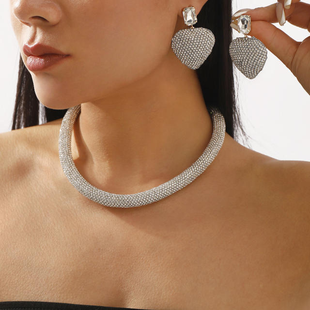 Luxury full diamond choker necklace earrings suit