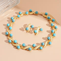Diamond-Encrusted Turquoise Geometric Round Choker Necklace earrings suit