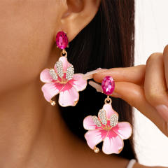 Retro Oil-Dropped Diamond Flower Petal Steel Needle Earrings