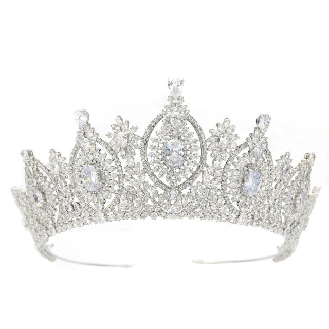 7.4cm New zircon bride crown headdress metal plating Korean-style diamond crown wedding hair accessories