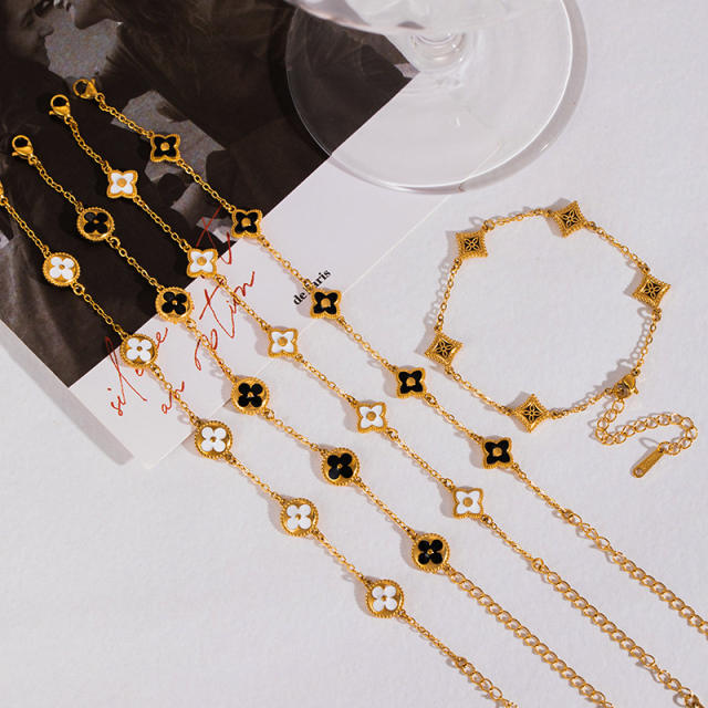 Stainless Steel Bracelet for Women Gold black white clover bracelet