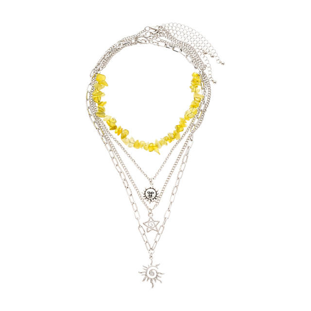Four-Piece Set of Metal Portrait Sun Star Chain Necklace