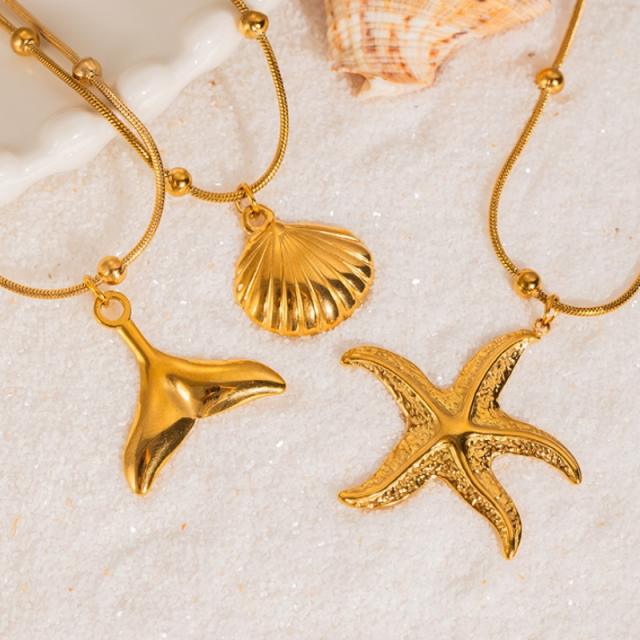 Marine Series Popular 18K Gold-Plated Stainless Steel Starfish Shell pendant Necklace