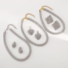 Luxury full diamond choker necklace earrings suit