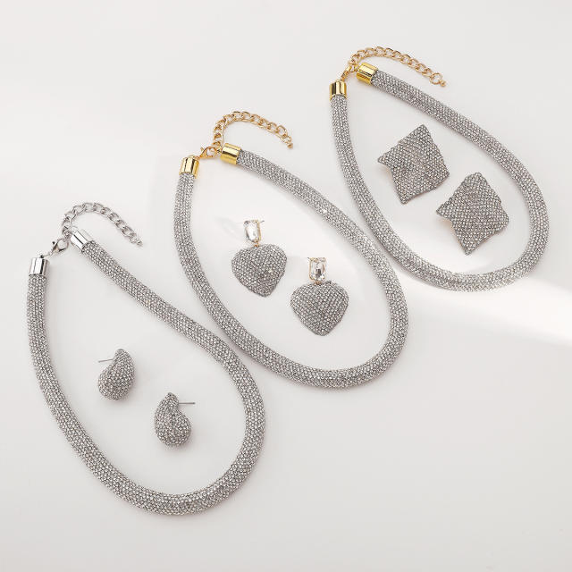 Luxury full diamond choker necklace earrings suit