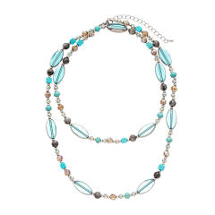 Retro Stone Glass Oval Geometric Round Beaded Necklace