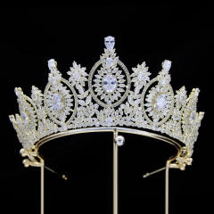 7.4cm New zircon bride crown headdress metal plating Korean-style diamond crown wedding hair accessories