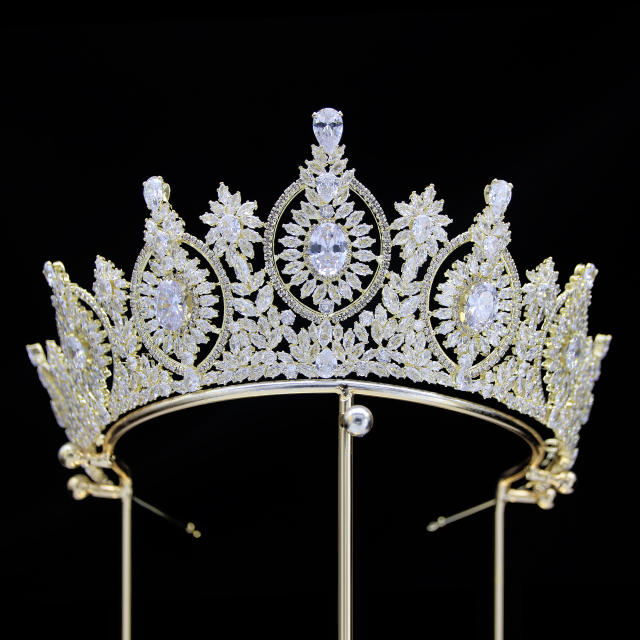 7.4cm New zircon bride crown headdress metal plating Korean-style diamond crown wedding hair accessories