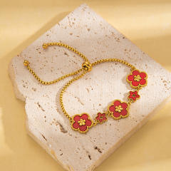 18K color enamel five petal flower stainless steel bracelet