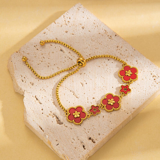 18K color enamel five petal flower stainless steel bracelet
