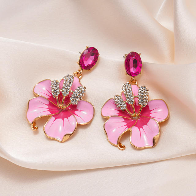 Retro Oil-Dropped Diamond Flower Petal Steel Needle Earrings