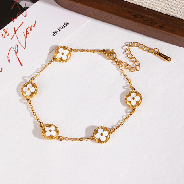 Stainless Steel Bracelet for Women Gold black white clover bracelet