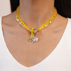 Sweet Artificial crystal bead diamond heart star charm choker necklace