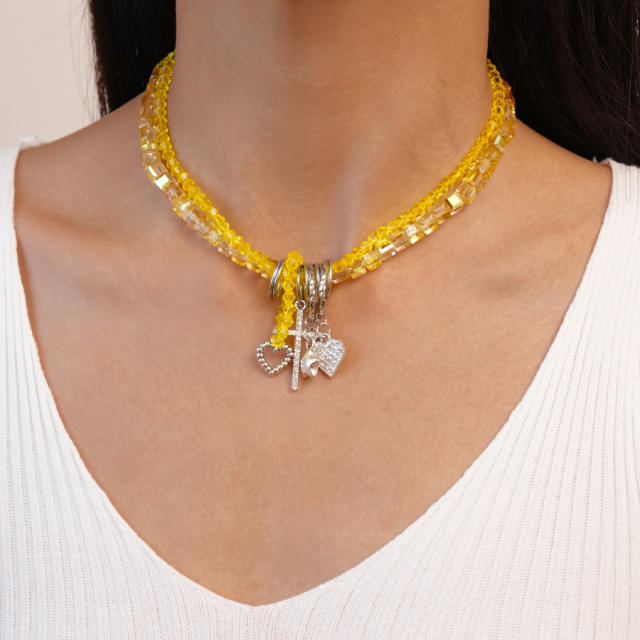 Sweet Artificial crystal bead diamond heart star charm choker necklace