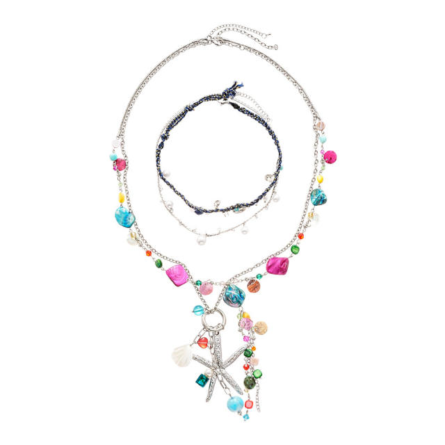 Retro Metallic Imitation Pearl Heart Starfish Imitation Shell Geometric Round Necklace