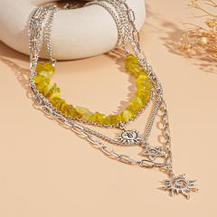 Four-Piece Set of Metal Portrait Sun Star Chain Necklace