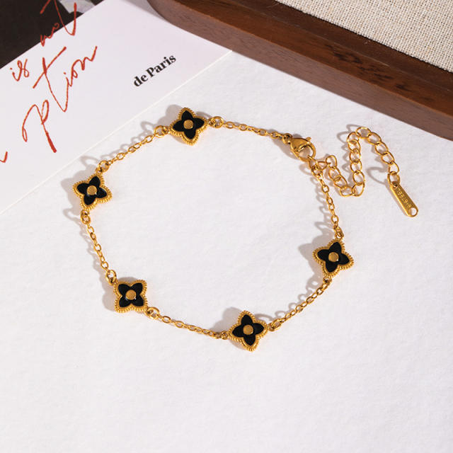 Stainless Steel Bracelet for Women Gold black white clover bracelet