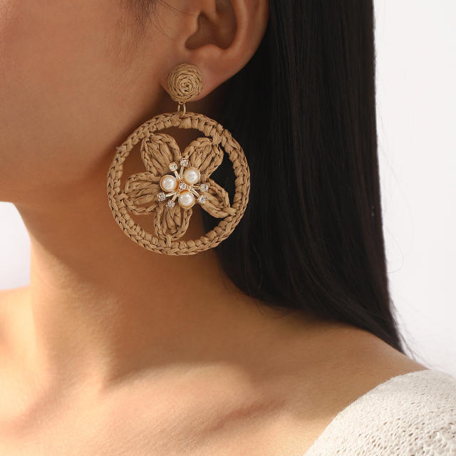 Summer holiday hollow out flower straw earrings