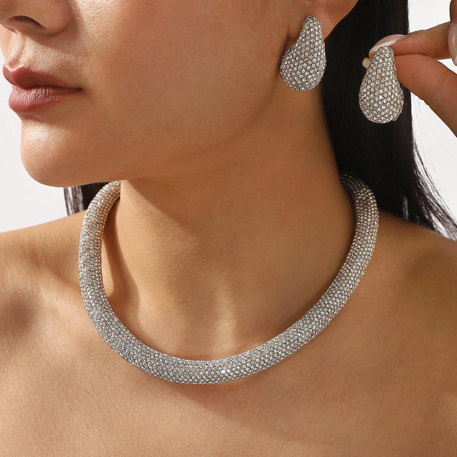 Luxury full diamond choker necklace earrings suit