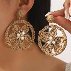 Summer holiday hollow out flower straw earrings