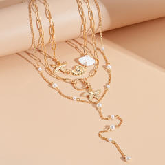 3-Piece Holiday Style Imitation Pearl Starfish Shell Conch Pendant Necklace