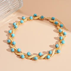Diamond-Encrusted Turquoise Geometric Round Choker Necklace earrings suit
