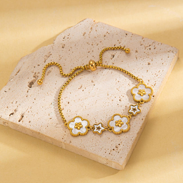 18K color enamel five petal flower stainless steel bracelet
