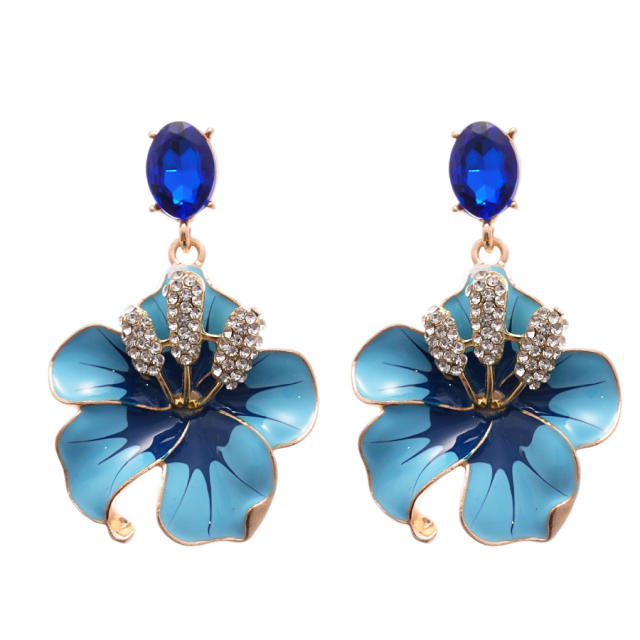Retro Oil-Dropped Diamond Flower Petal Steel Needle Earrings
