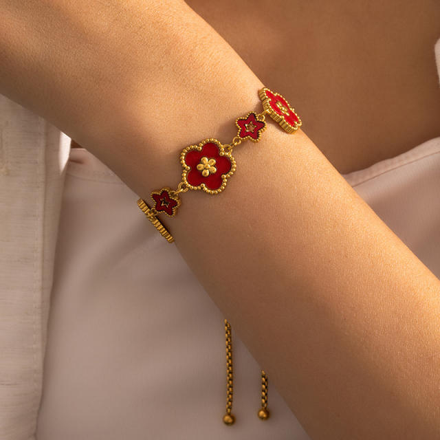 18K color enamel five petal flower stainless steel bracelet