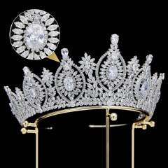 7.4cm New zircon bride crown headdress metal plating Korean-style diamond crown wedding hair accessories