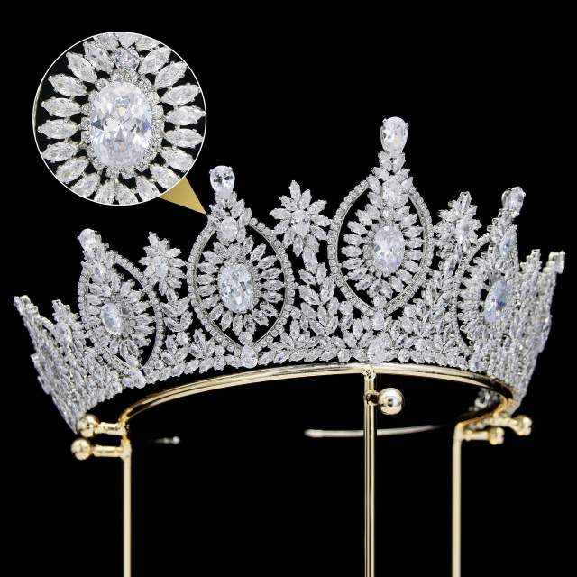 7.4cm New zircon bride crown headdress metal plating Korean-style diamond crown wedding hair accessories