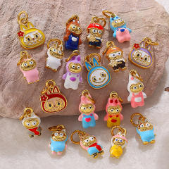 Cartoon color enamel labubu charms stainless steel charms DIY jewelry accessory