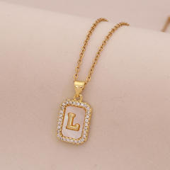 18K initial letter block pendant gold plated copper necklace