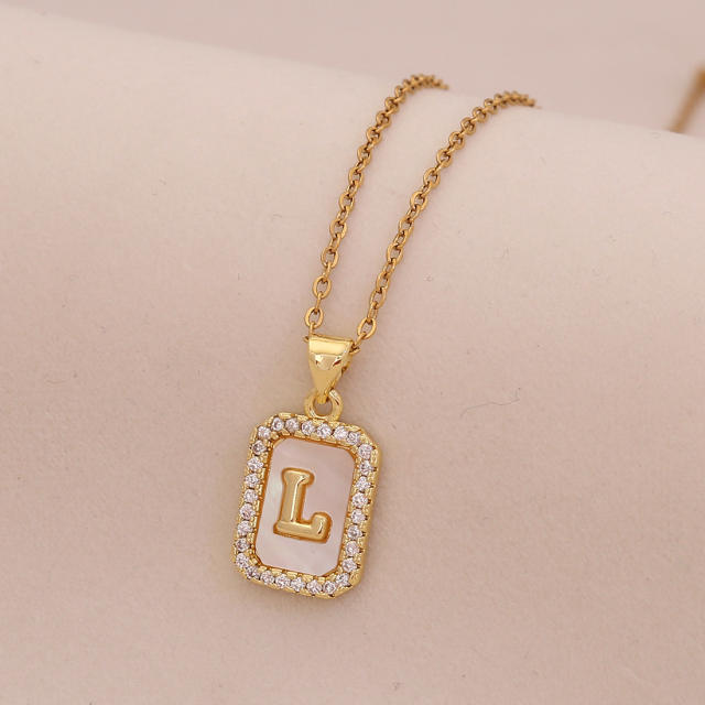 18K initial letter block pendant gold plated copper necklace