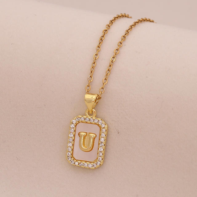 18K initial letter block pendant gold plated copper necklace