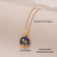 Summer color enamel cocount tree pendant stainless steel necklace