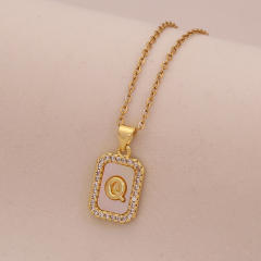 18K initial letter block pendant gold plated copper necklace