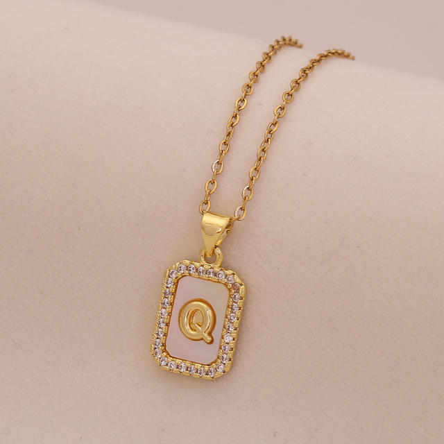18K initial letter block pendant gold plated copper necklace