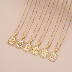 18K initial letter block pendant gold plated copper necklace