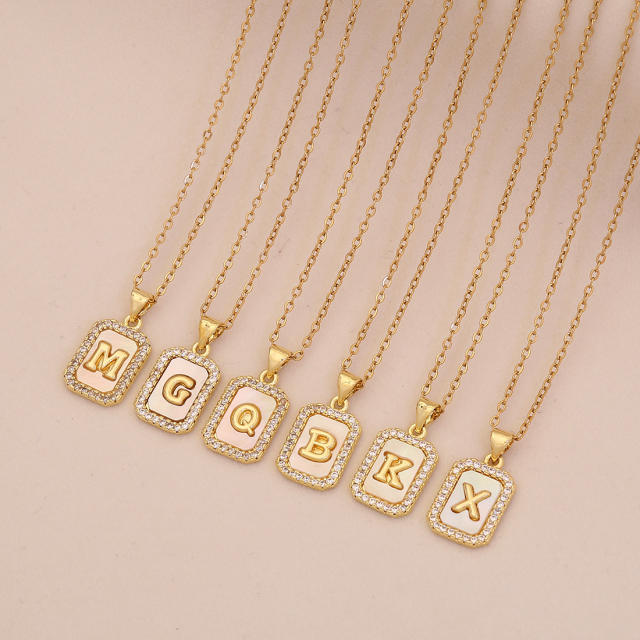 18K initial letter block pendant gold plated copper necklace