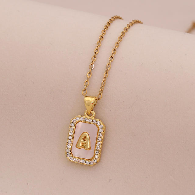 18K initial letter block pendant gold plated copper necklace