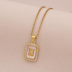 18K initial letter block pendant gold plated copper necklace