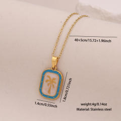 Summer color enamel cocount tree pendant stainless steel necklace
