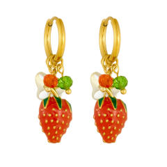 Fashionable Sweet Fresh Three-Dimensional Strawberry stainless steel earrings