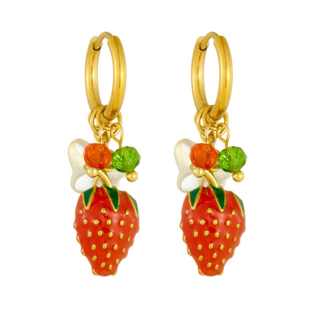 Fashionable Sweet Fresh Three-Dimensional Strawberry stainless steel earrings